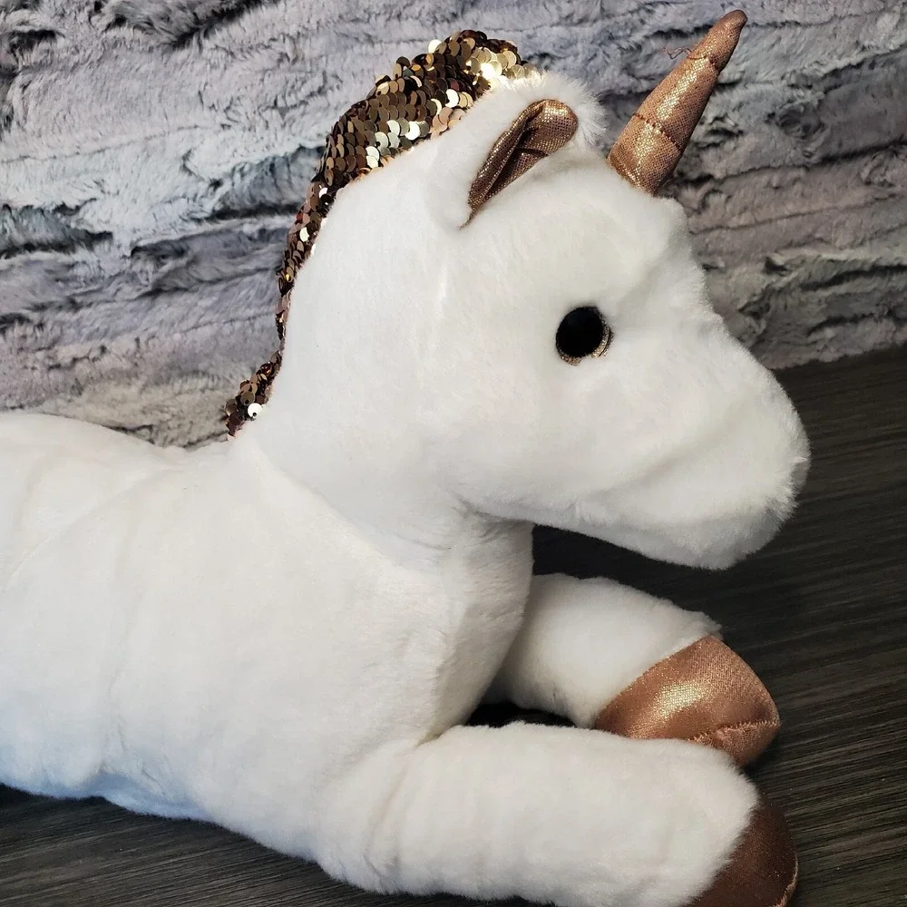 Aurora Shimmers Rose Gold Flippy Sequins White Unicorn Stuffed Animal Plush‎ 12